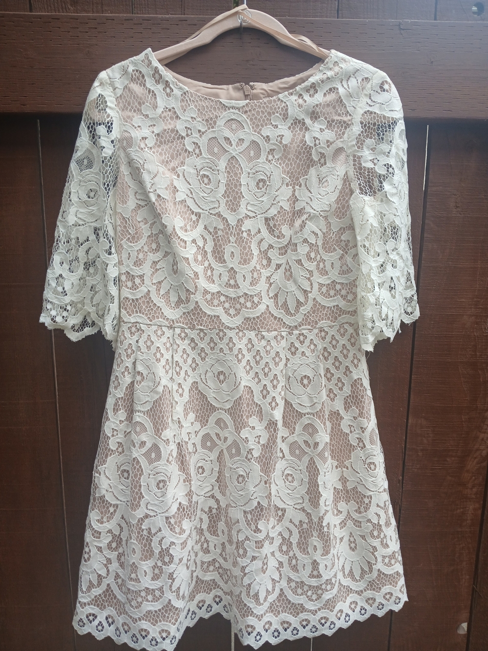 Eliza J Ivory Lace Fit & Flare Bell Sleeve Dress - Size 10 (Excellent Condition)